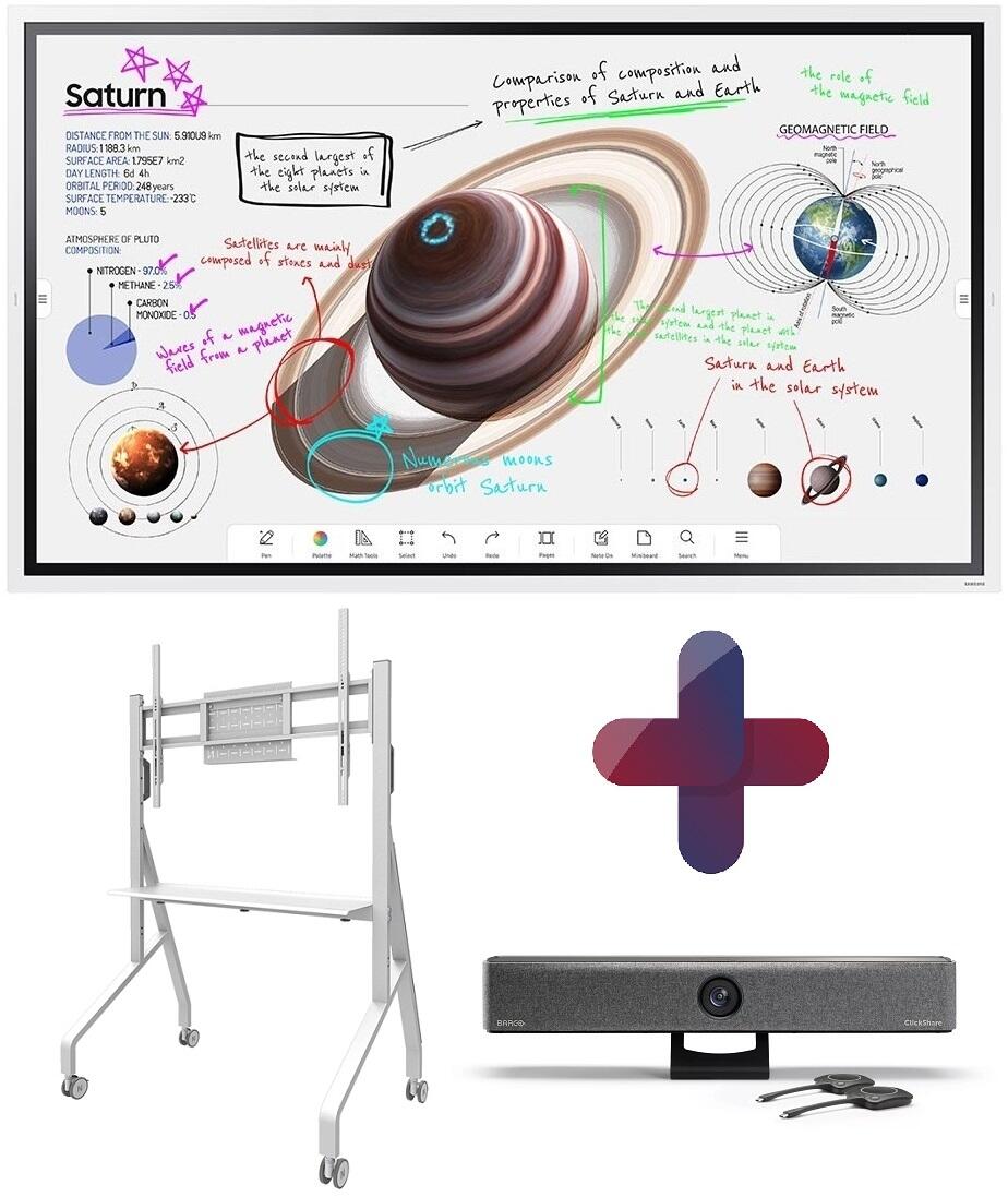All-in-One Videokonferenzlösung Samsung Flip Pro WM55B, Neomounts FL50-525WH1, Barco Clickshare Bar Pro & Halterung All-in-One Videokonferenzlösung Samsung Flip Pro WM55B, Neomounts FL50-525WH1, Barco Clickshare Bar Pro & Halterung